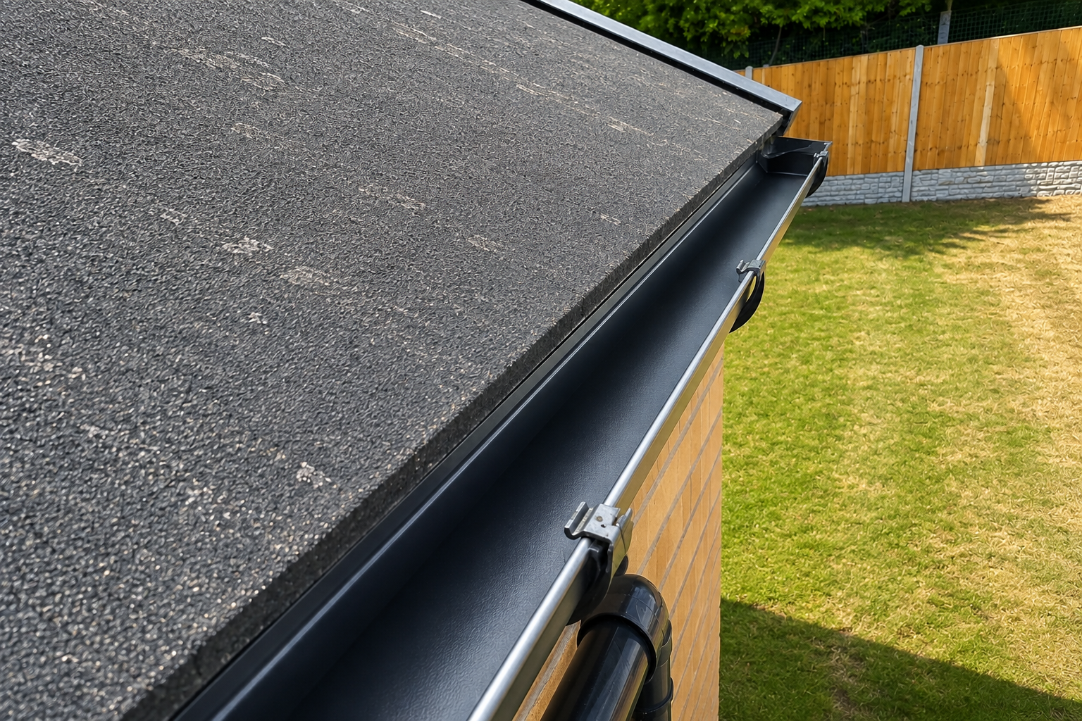 After ground-based gutter cleaning — the same Birmingham gutter cleared safely from ground level without any ladder contact